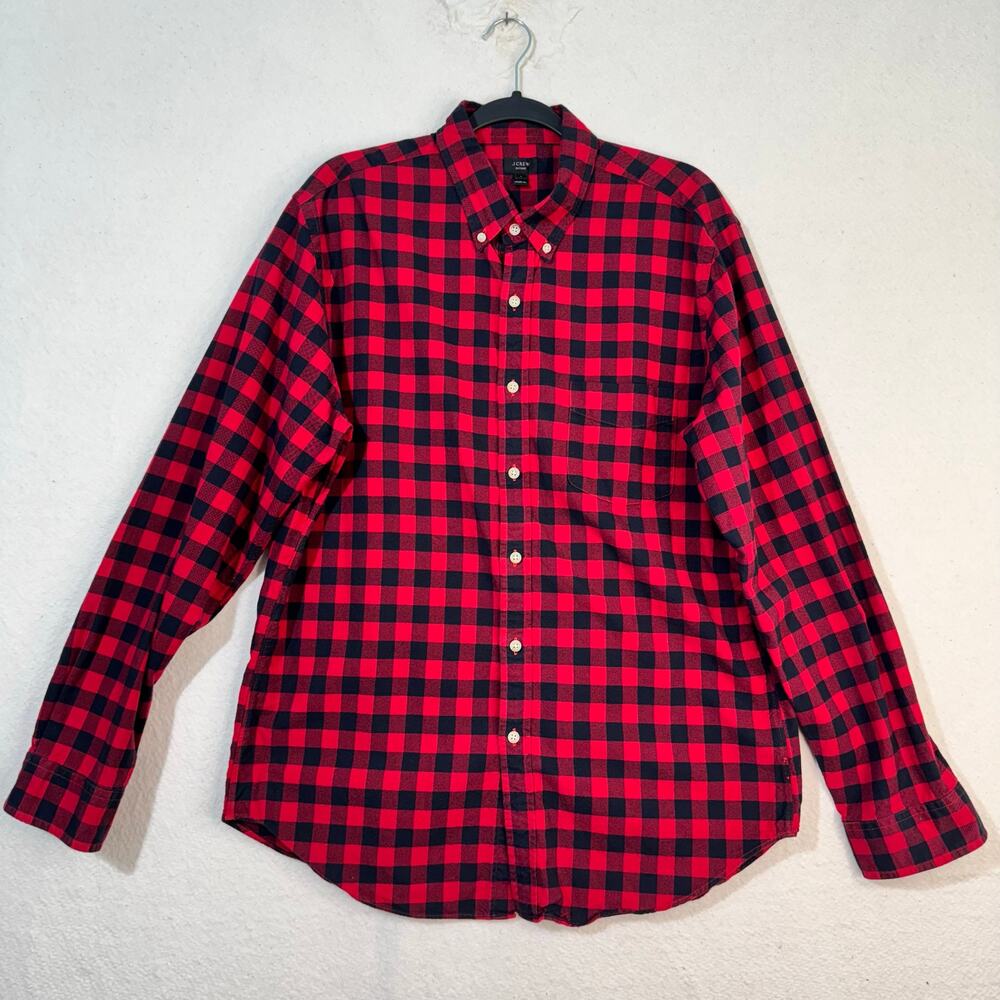 J. Crew Oxford Red & Black Buffalo Plaid Cotton Button-Down Shirt Men’s Large